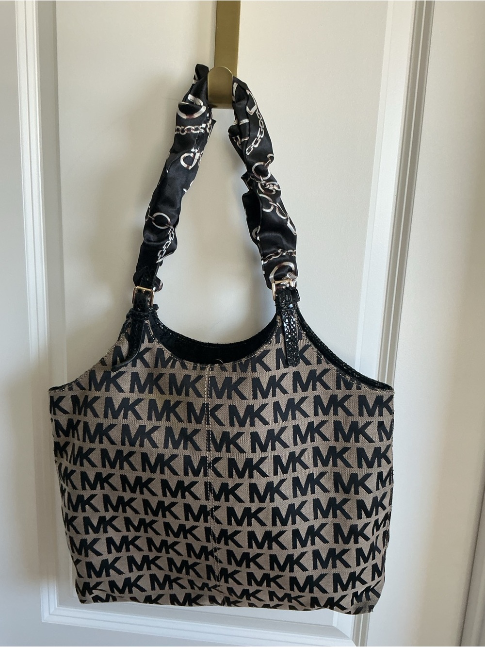 Michael Kors Black and Tan MK Logo Tote